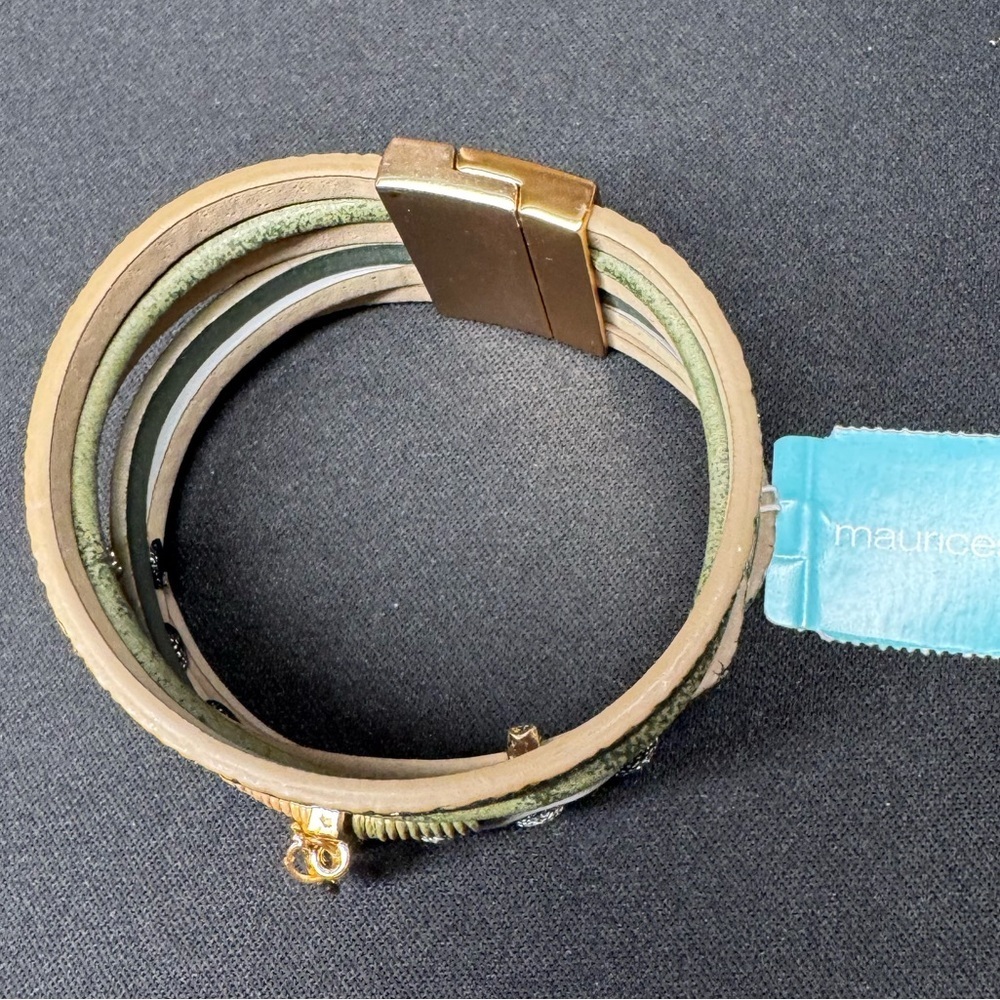 Multi Strand Cuff Bracelet Olive Green - Picture 3 of 6